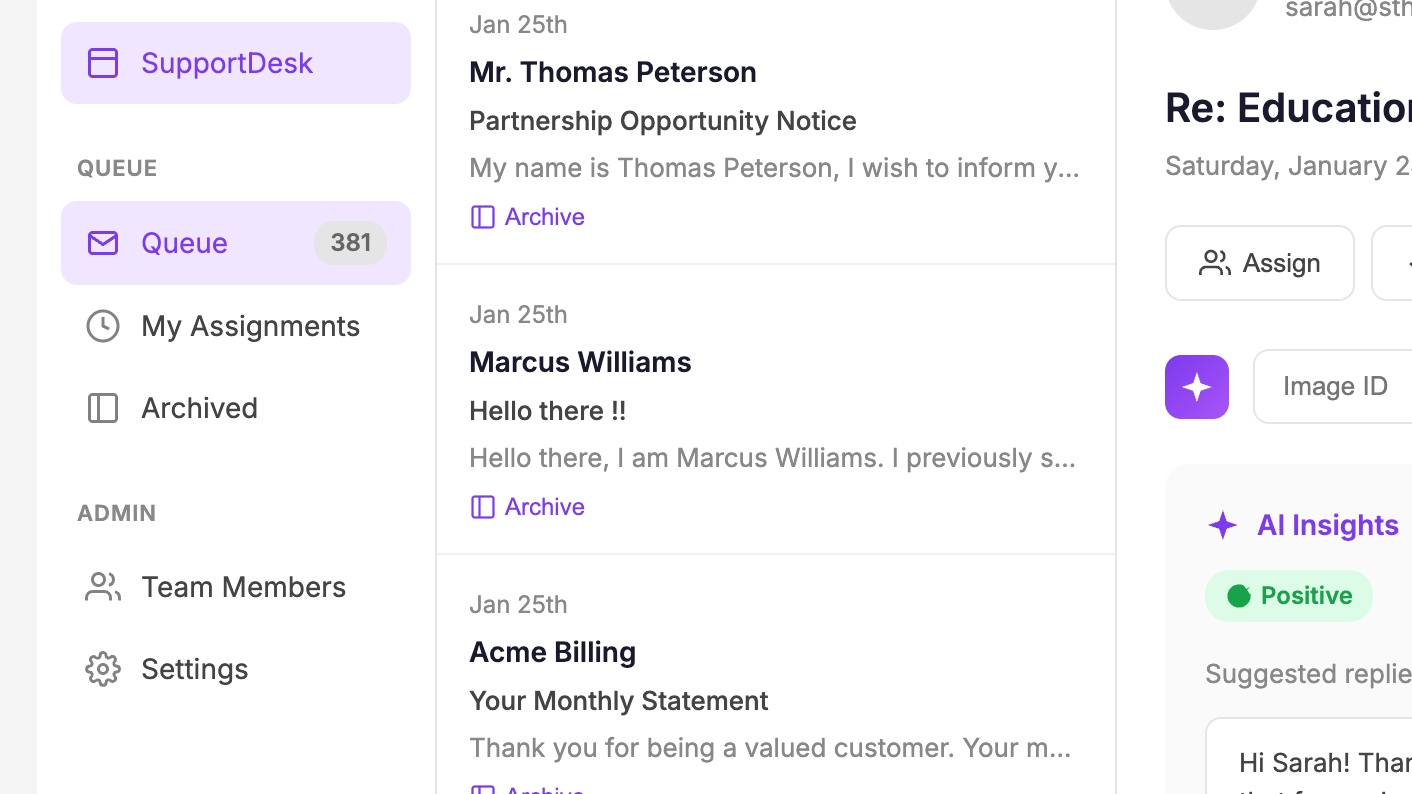 Email Support Desk App